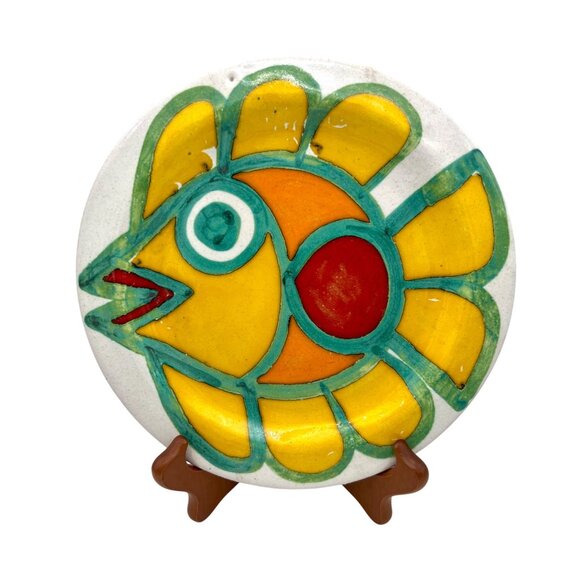 Vintage Giovanni DeSimone Pottery Fish Plate Fun Vibrant Hand-Painted 8.5